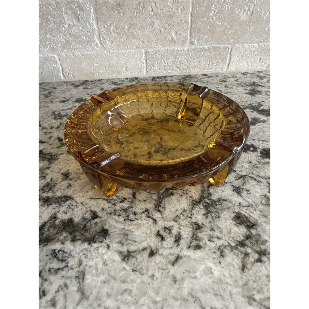 Vintage Glass Amber Cigar Ashtray
